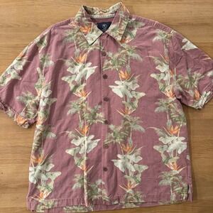 Jamaica Jaxx Hawaiian Shirt Mens XL 100% Silk Tropical Pink Button Up